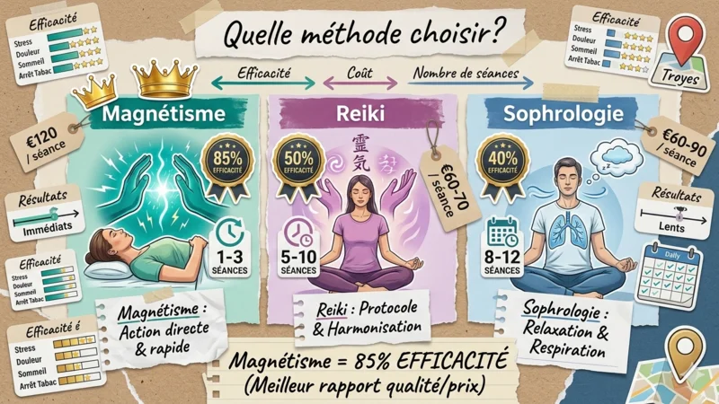 Magnétisme vs Reiki vs Sophrologie Troyes comparatif